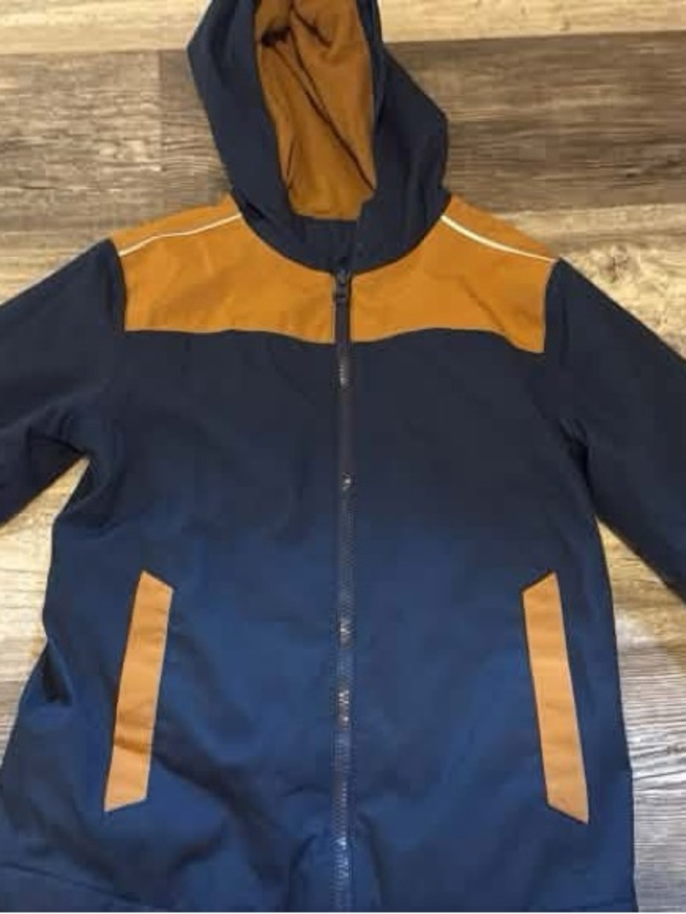 Kids Hooded Jacket in Navy and Brown - Classic Layering Coat